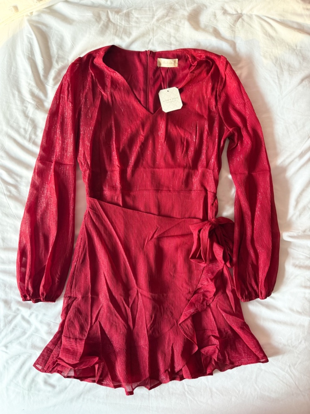 Altar’d State Trina Burgundy Shimmer Wrap Dress Size Small